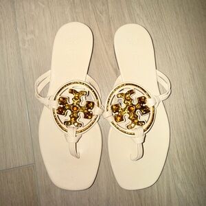 Tory Burch Beige Sandals with Gold Accents